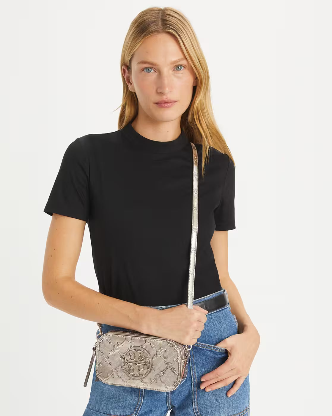 TORY BURCH Mini Miller Metallic Floral-Embossed Crossbody Bag