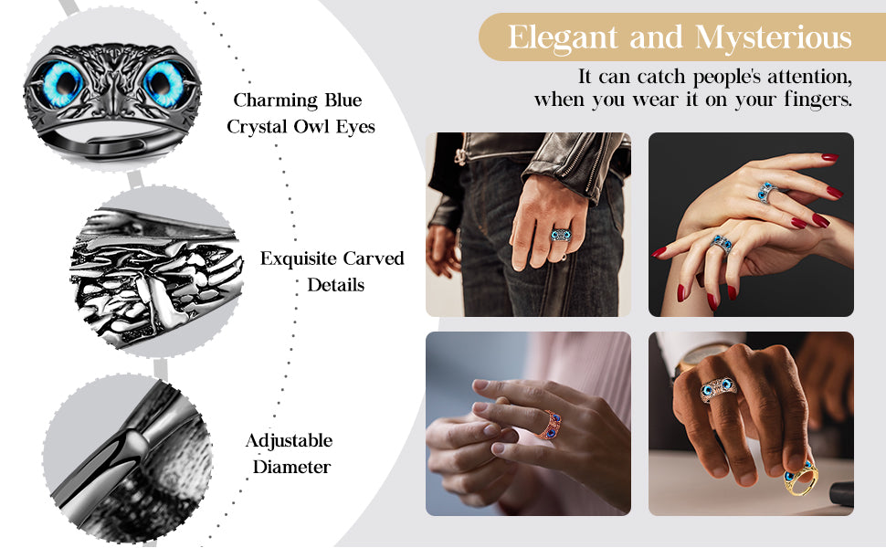 Cueen™ Silver-Plated Lucky 3D Owl Ring (Adjustable Size)