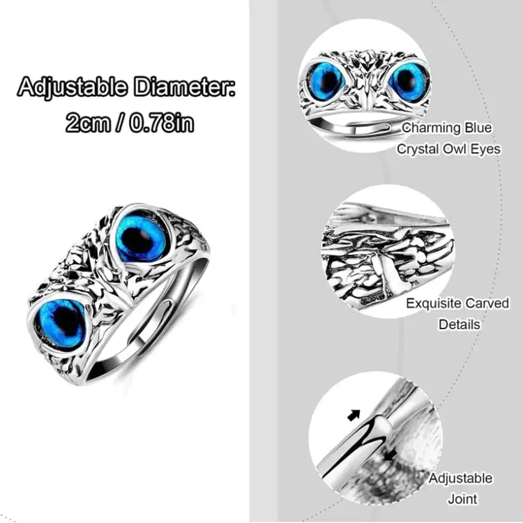 Cueen™ Silver-Plated Lucky 3D Owl Ring (Adjustable Size)