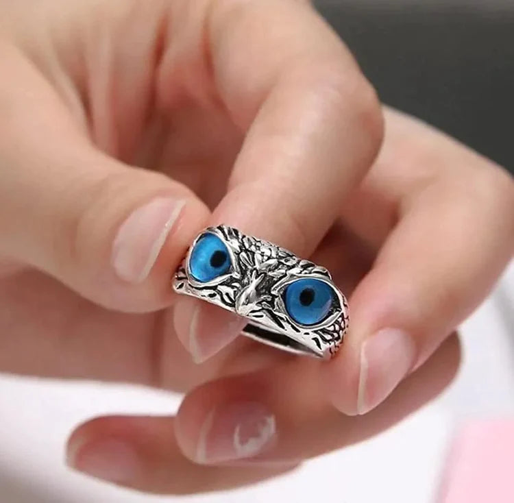 Cueen™ Silver-Plated Lucky 3D Owl Ring (Adjustable Size)