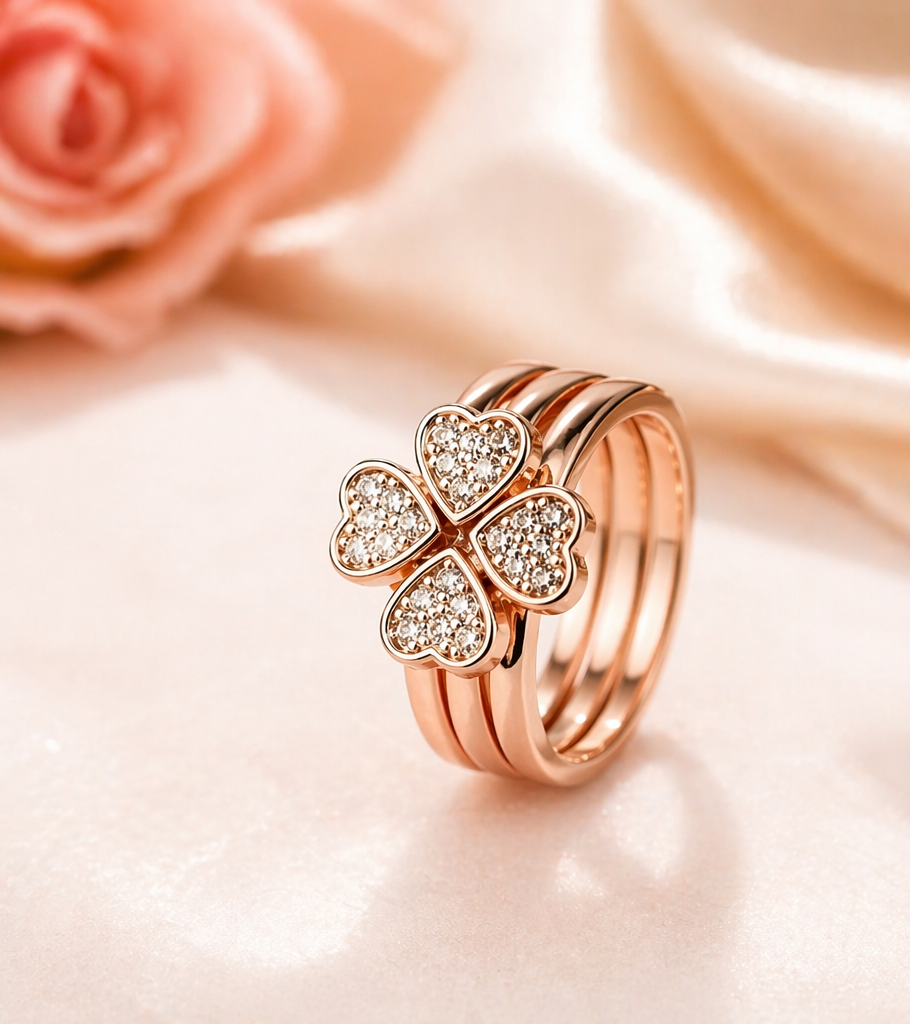Heart Rings Set of 3 – Elegant Stackable Rose Gold Love Rings