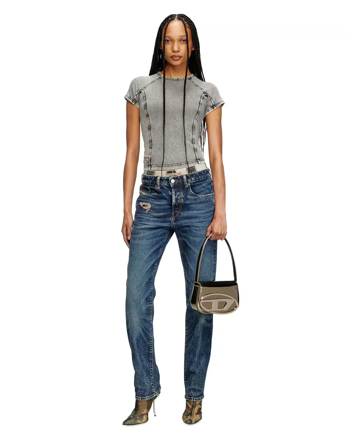 DIESEL 1DR Mirrored Leather Medium Shoulder Bag