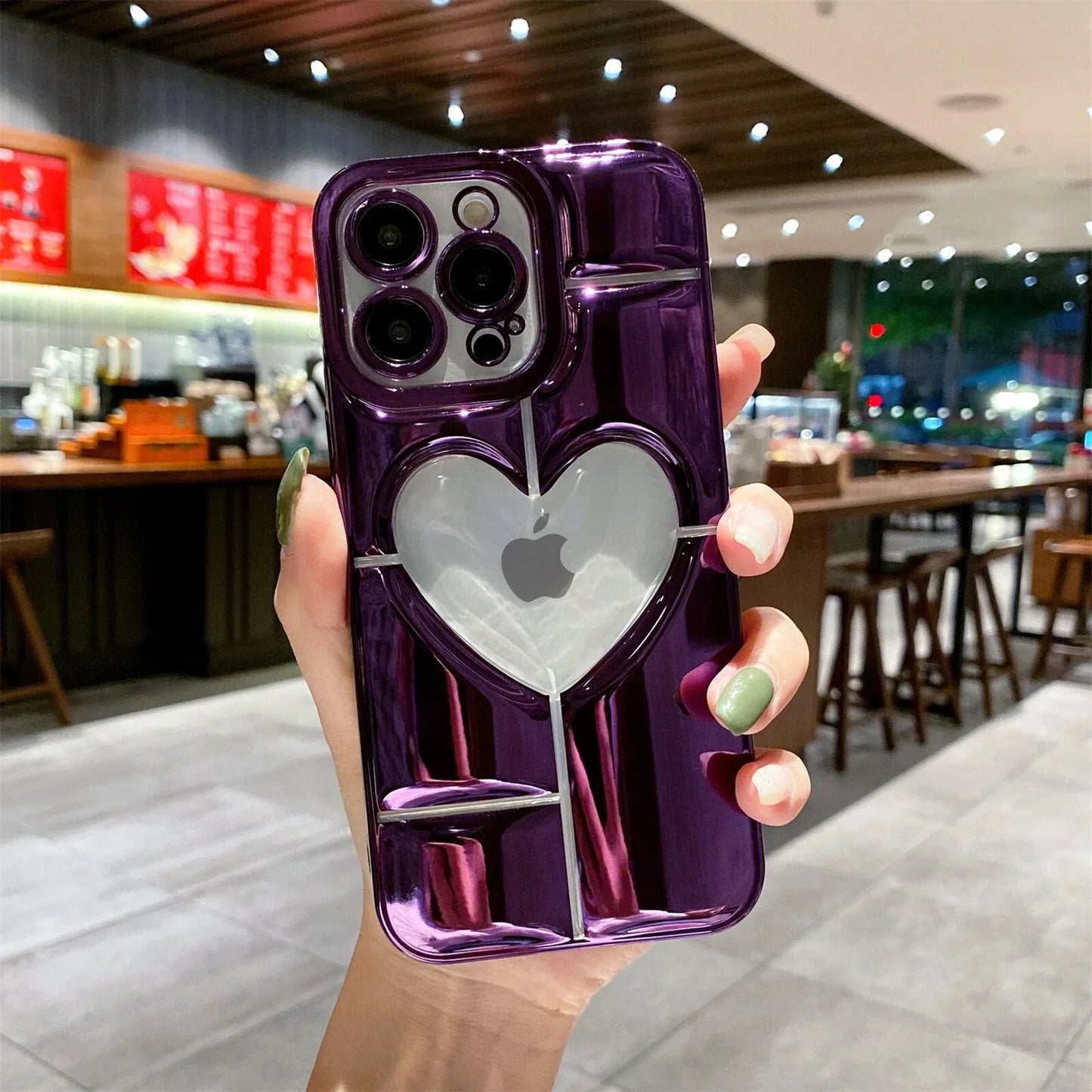 3D Plating Clear Heart Hollow Phone Case For I-Phone