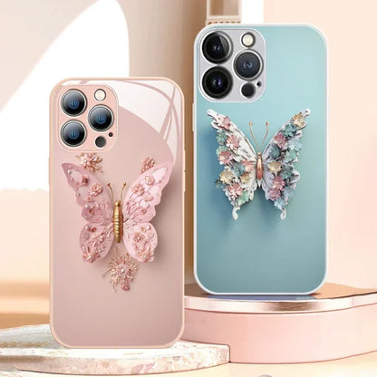 Flat 3D Butterfly Pattern Glass Cover Compatible with I-Phone Cases ( Buy 1 Get 1 Free )