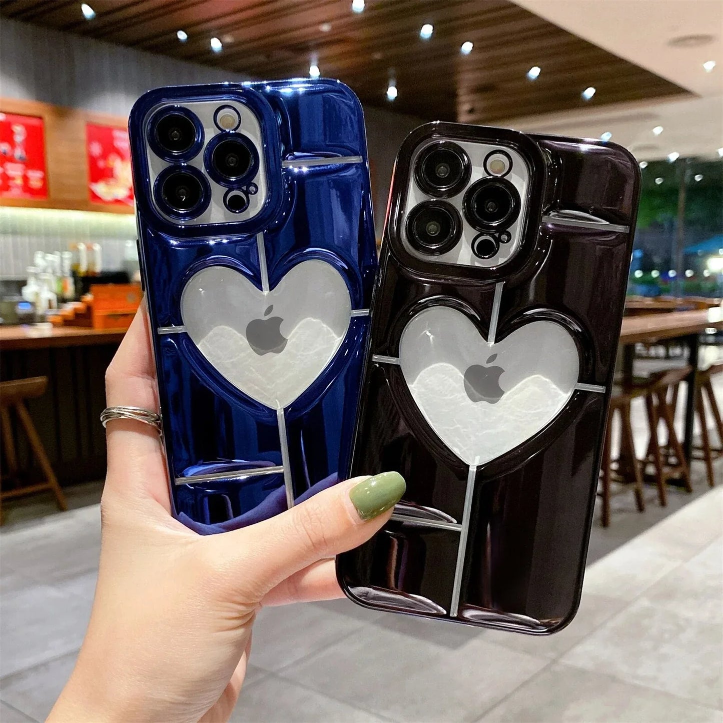 3D Plating Clear Heart Hollow Phone Case For I-Phone