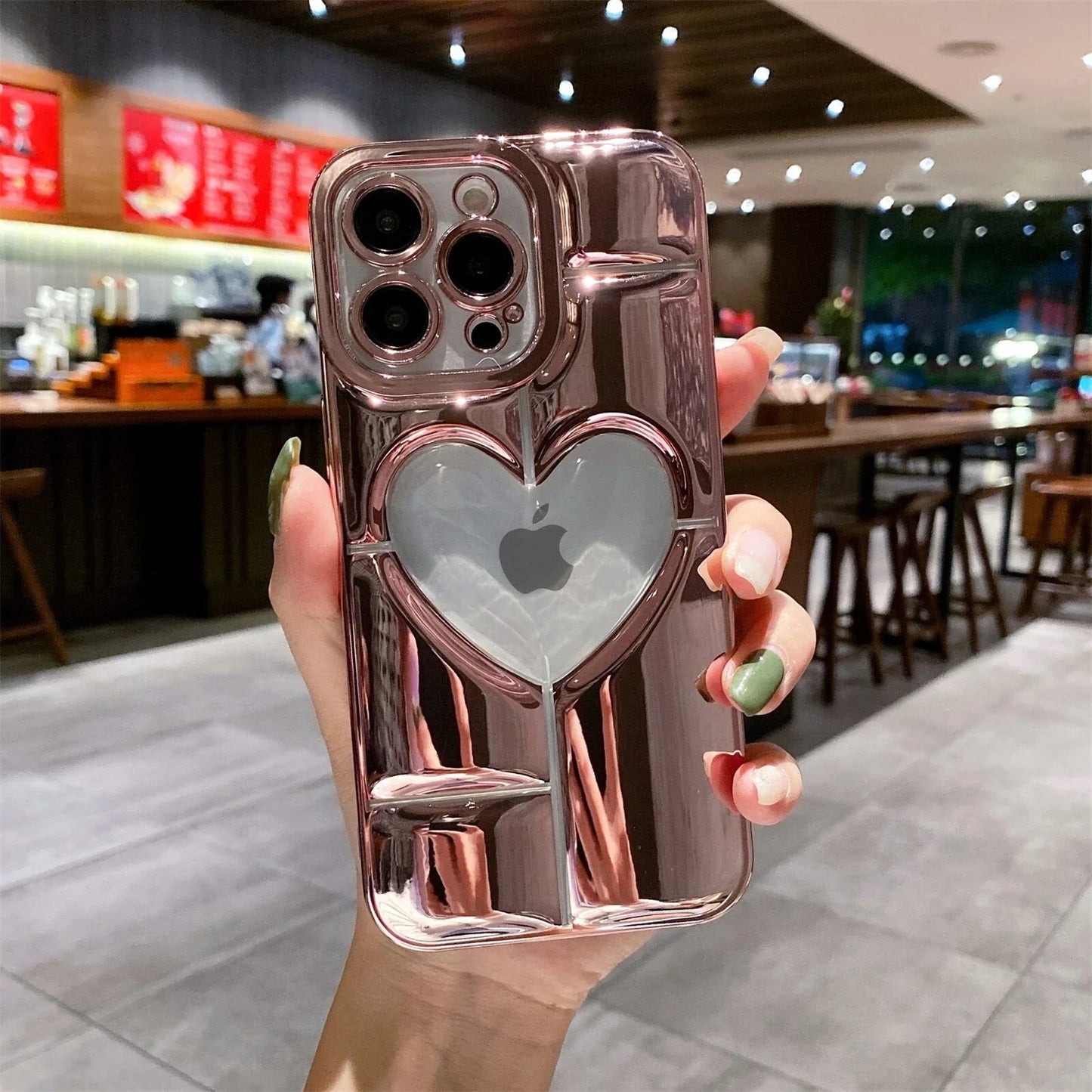 3D Plating Clear Heart Hollow Phone Case For I-Phone