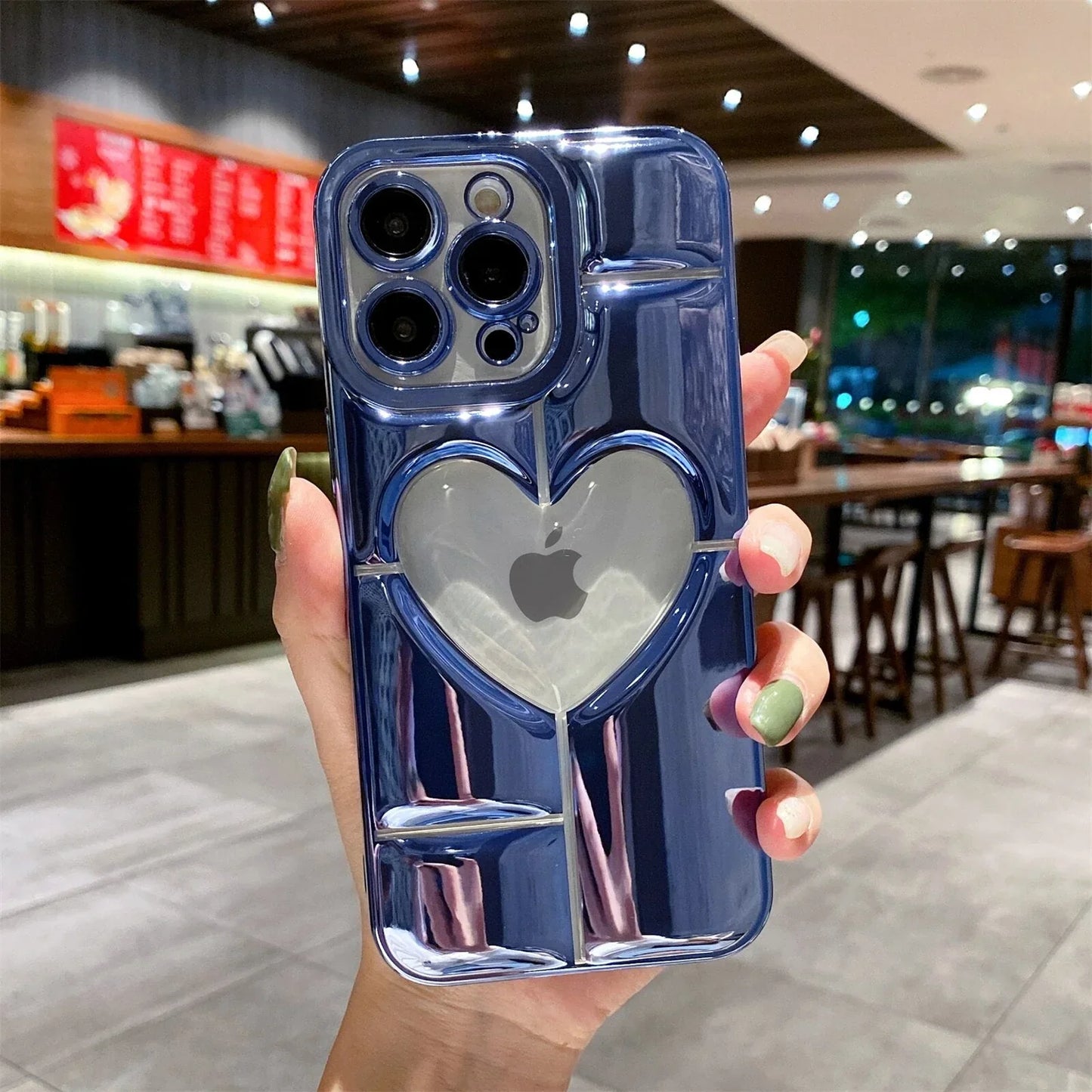 3D Plating Clear Heart Hollow Phone Case For I-Phone