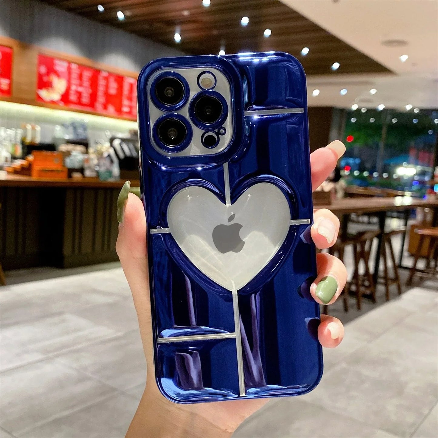 3D Plating Clear Heart Hollow Phone Case For I-Phone