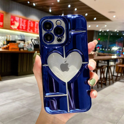 3D Plating Clear Heart Hollow Phone Case For I-Phone