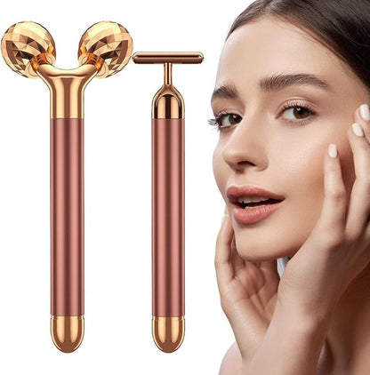 Cueen 2-in-1 Electric 3D Face Roller and T Shape Face Massager