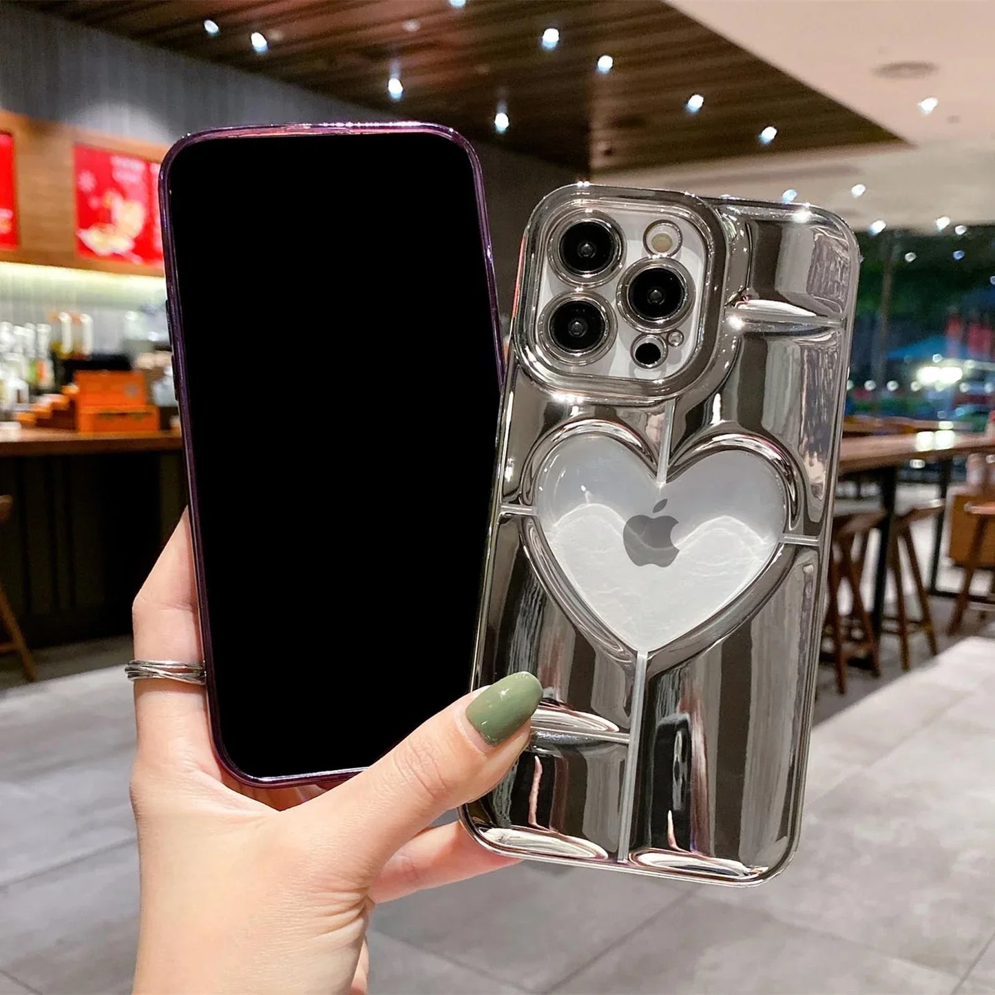 3D Plating Clear Heart Hollow Phone Case For I-Phone