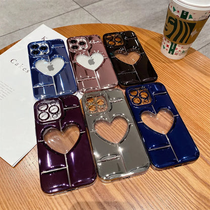 3D Plating Clear Heart Hollow Phone Case For I-Phone