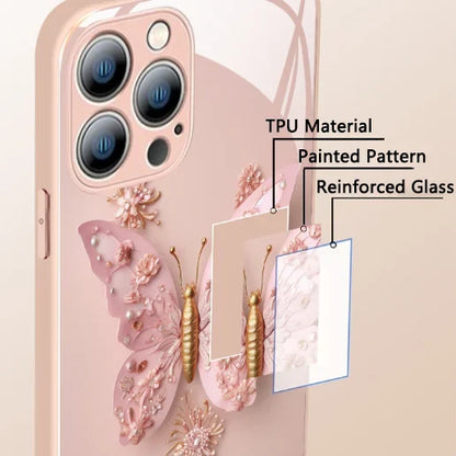 Flat 3D Butterfly Pattern Glass Cover Compatible with I-Phone Cases ( Buy 1 Get 1 Free )