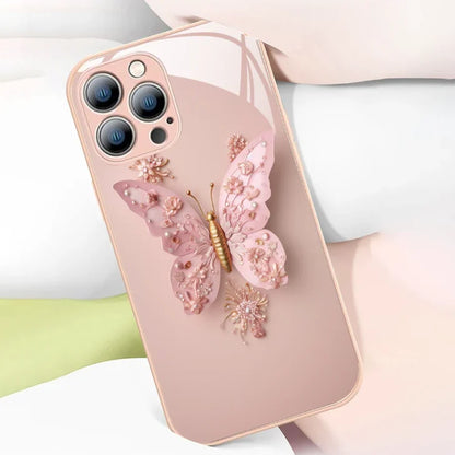 Flat 3D Butterfly Pattern Glass Cover Compatible with I-Phone Cases ( Buy 1 Get 1 Free )