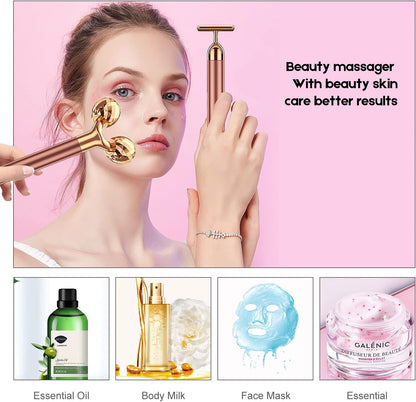 Cueen 2-in-1 Electric 3D Face Roller and T Shape Face Massager