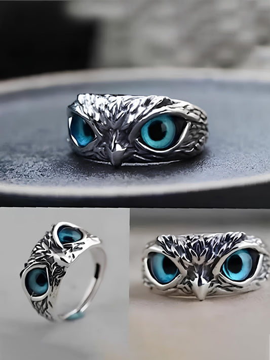 Cueen™ Silver-Plated Lucky 3D Owl Ring (Adjustable Size)