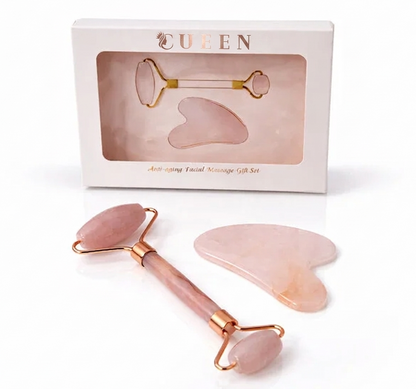 Cueen Natural Stone Jade Face Roller & Gua Sha (Set)