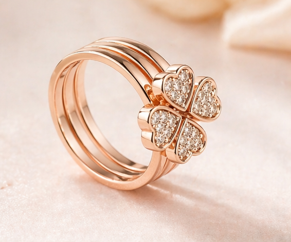 Heart Rings Set of 3 – Elegant Stackable Rose Gold Love Rings