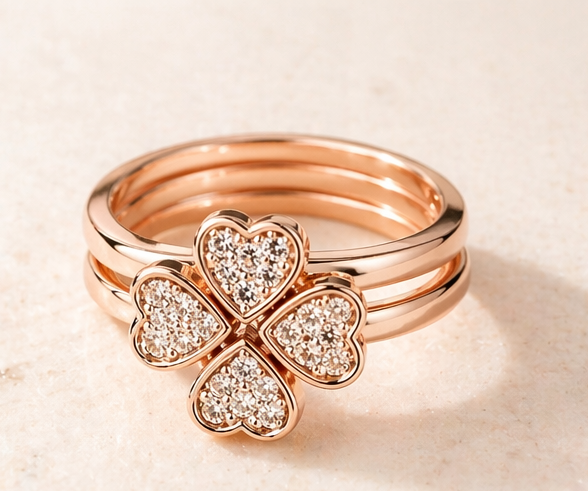 Heart Rings Set of 3 – Elegant Stackable Rose Gold Love Rings