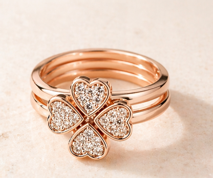 Heart Rings Set of 3 – Elegant Stackable Rose Gold Love Rings