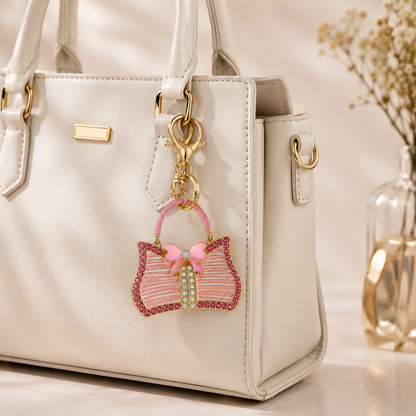 Pink Bow Rhinestone Bag Charm