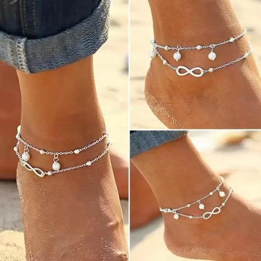 Cueen™ Infinity Pearl Anklet cum Bracelet