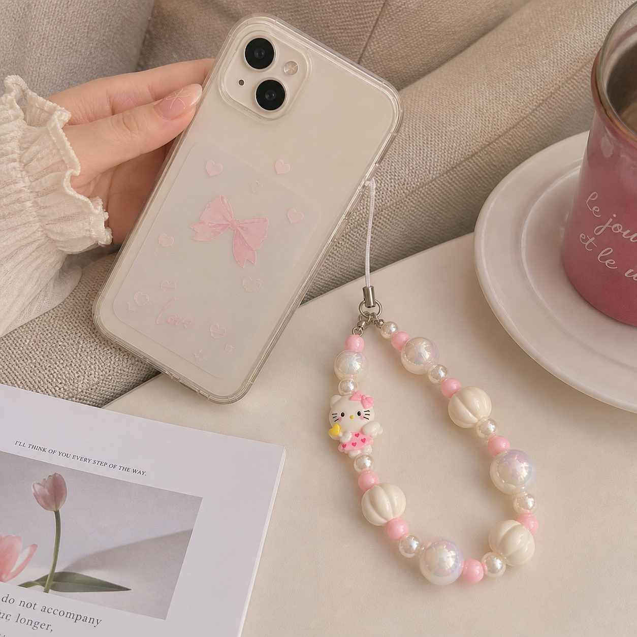 Kitty Beaded Pink Phone Charm